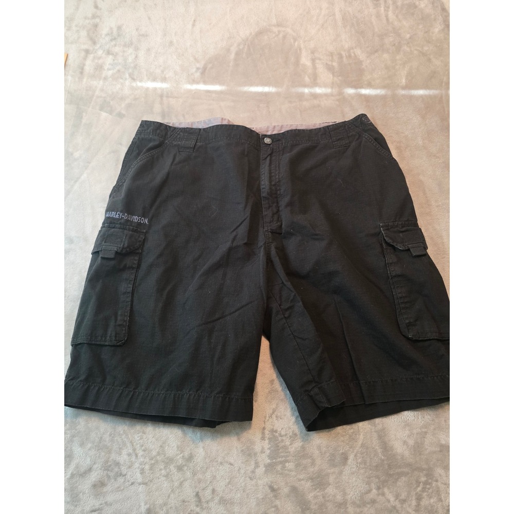 Harley Davidson Cargo Shorts Mens 40 Black Embroidered Logo 96416-07VM Cotton
